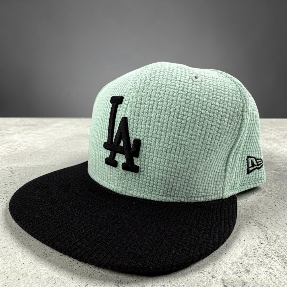 LA Dodgers Thermal Knit Hat New Era 59Fifty Mint Green Black‎ Fitted 7 3/8 NEW